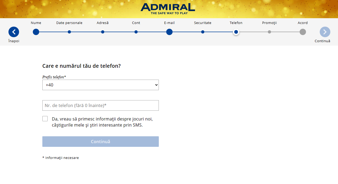 admiral inregistrare cont nou